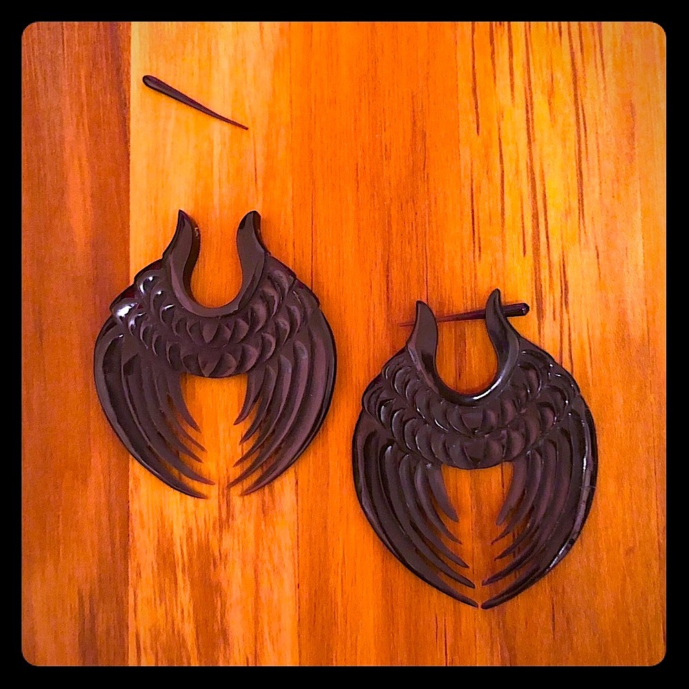 Black resin Earrings handcrafted wings